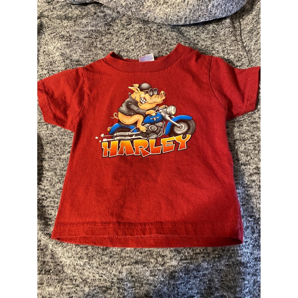 Harley Davidson Kids Red Graphic T-Shirt Whiskey River Texarkana Size 2 Pig 0504